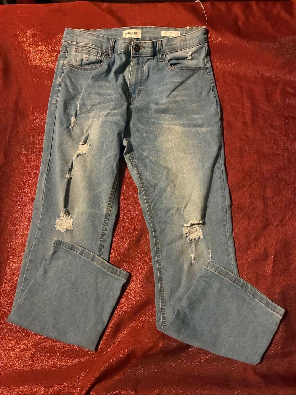 Ring of Fire Jeans Womens 20 Slim Light Wash Distressed Ripped Denim Stretch